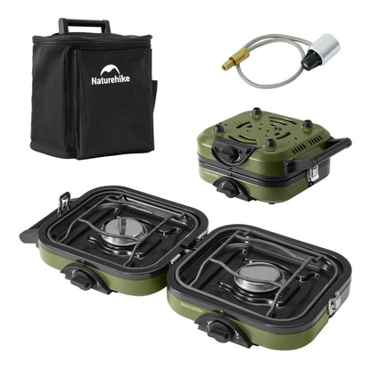 Naturehike 2 Burner Folding Camping Stove, Portable Propane Gas Stove with Carry Bag, 16000 BTU High-Performance Camp Stove with ETL Certification, Adjustable Burners & Piezo Ignition