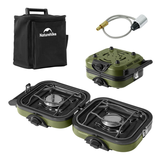 Naturehike 2 Burner Folding Camping Stove, Portable Propane Gas Stove with Carry Bag, 16000 BTU High-Performance Camp Stove with ETL Certification, Adjustable Burners & Piezo Ignition