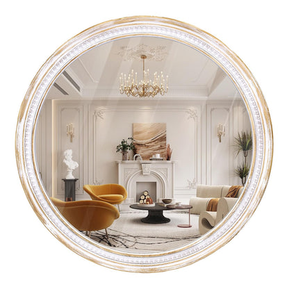 HOITUZYUS Farmhouse Round Wood Mirror 30 Inch, Rustic Boho Circle Decorative Mirrors for Bathroom, Living Room, Entryway, Bedroom, Hallway