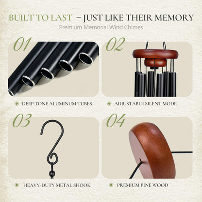 EXQUIVERA 37" Memorial Wind Chimes for Loss of Loved One – Sympathy & Bereavement Gift for Mom, Dad, Husband, or Grandparents, Outdoor Garden Decor with Deep Soothing Tone