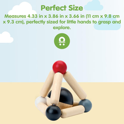 PlanToys® Wooden Triangle Clutching Toy | Montessori Inspired Infant Toy for Grasping, Sensory Play & Motor Skill Development | Eco Friendly Baby Rattle with Detachable Ball