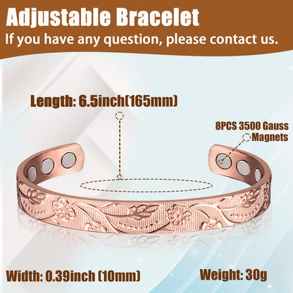 EnerCoppeX Pure Copper Magnetic Ring & Bracelet for Women, Adjustable Size, Jewelry (Bracelet*1+Ring*1)