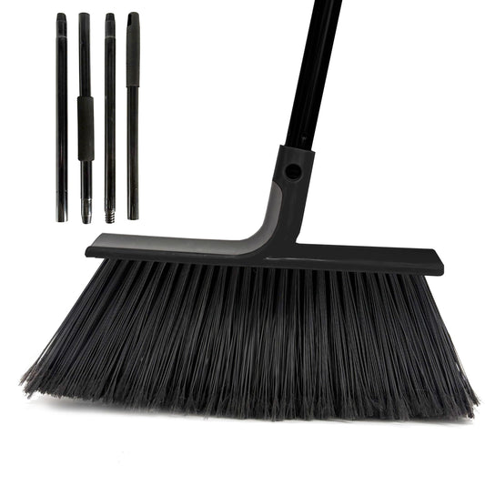 BSMstone Large Angle Brooms Indoor Outdoor Broom with Long Handle Stiff Bristle Sweeper for Kitchen Garage Deck Courtyard Lobby Patio Lawn Leaves (Black)