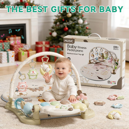 YOULEBITOYS Baby Play Gym Mat - Funny Play Piano Activity Playmat with 5 Infant Learning Detachable Toys for Sensory Development, Music and Lights Tummy Time Mat Newborns Gifts for 0-12 Months