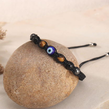 AULSIEY Evil Eye Bracelets for Women, Evil Eye Jewelry Anklet Beaded Bracelet, Triple Empath Protection Bracelet for Women, Chakra Tiger Eye Protection Healing Bracelets-String