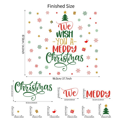 Christmas Tree Wall Decals Merry Christmas Quotes Wall Stickers Xmas Tree Snowflake Wallpaper Christmas Decorations Peel and Stick Removable Vinyl Wall Art for Bedroom