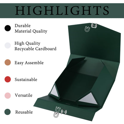 STOBOCTER Gift Box,13.5x10x5 Gift Boxes with Lids for Presents,Green Magnetic Gift Box for Wrapping,Birthday, Wedding, Bridesmaid Proposal, Christmas,Includes Ribbon,Card