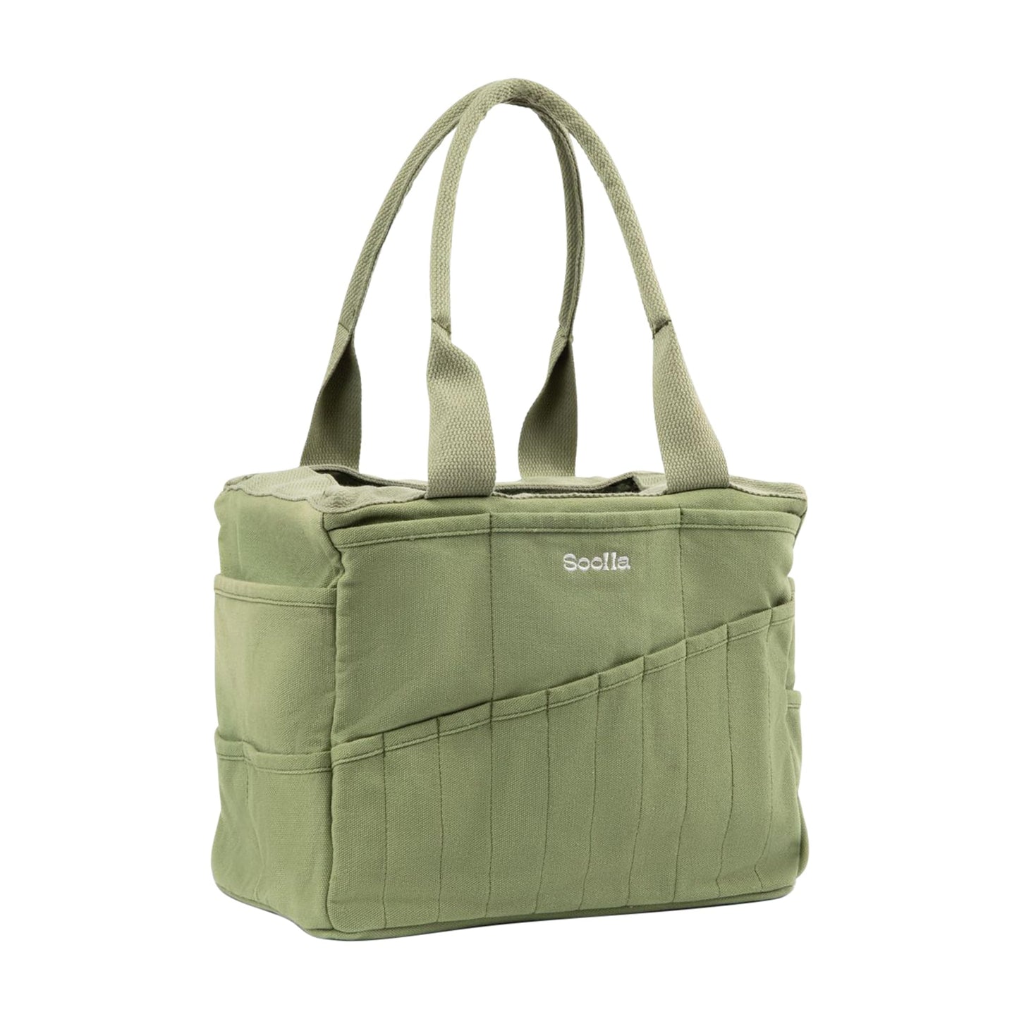 Soolla Studio Bag: Pottery Tool Bag, Art Supply Storage, Knitting Yarn Organizer, Crochet Projects, & Washable Craft Tote, 30 Pockets, 25+ Canvas Colors, Student Artist Gift (Ganja Green)