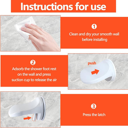 Shower Step - Shower Foot Rest for Shaving Legs, No-Hole Design, Strong Suction Cup, Non-Slip Bathroom Foot Pedal for Inside Shower Shaving Leg