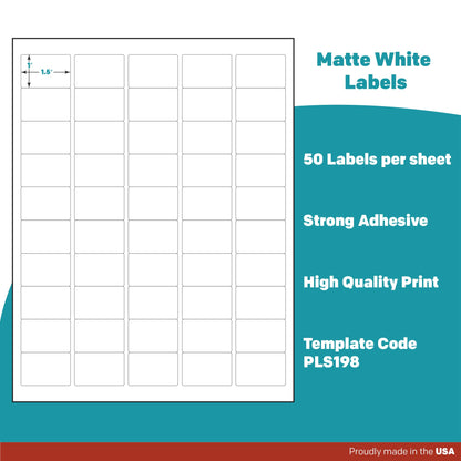 Premium Label Supply White Sticker Barcode Labels – 1.5" x 1" – Laser/Inkjet Compatible – (50 per Sheet), 25 Sheets – 1250 Total Adhesive Labels