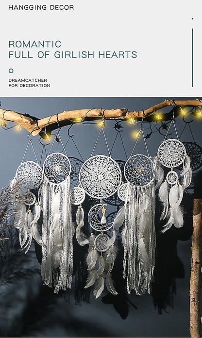 5 Pack Moon Phase Dreamcatcher Set Boho Wall Decor for Witchy Gifts,Macrame Decor with Feathers Hanging for Home, Bedroom, Living Room (Camel)