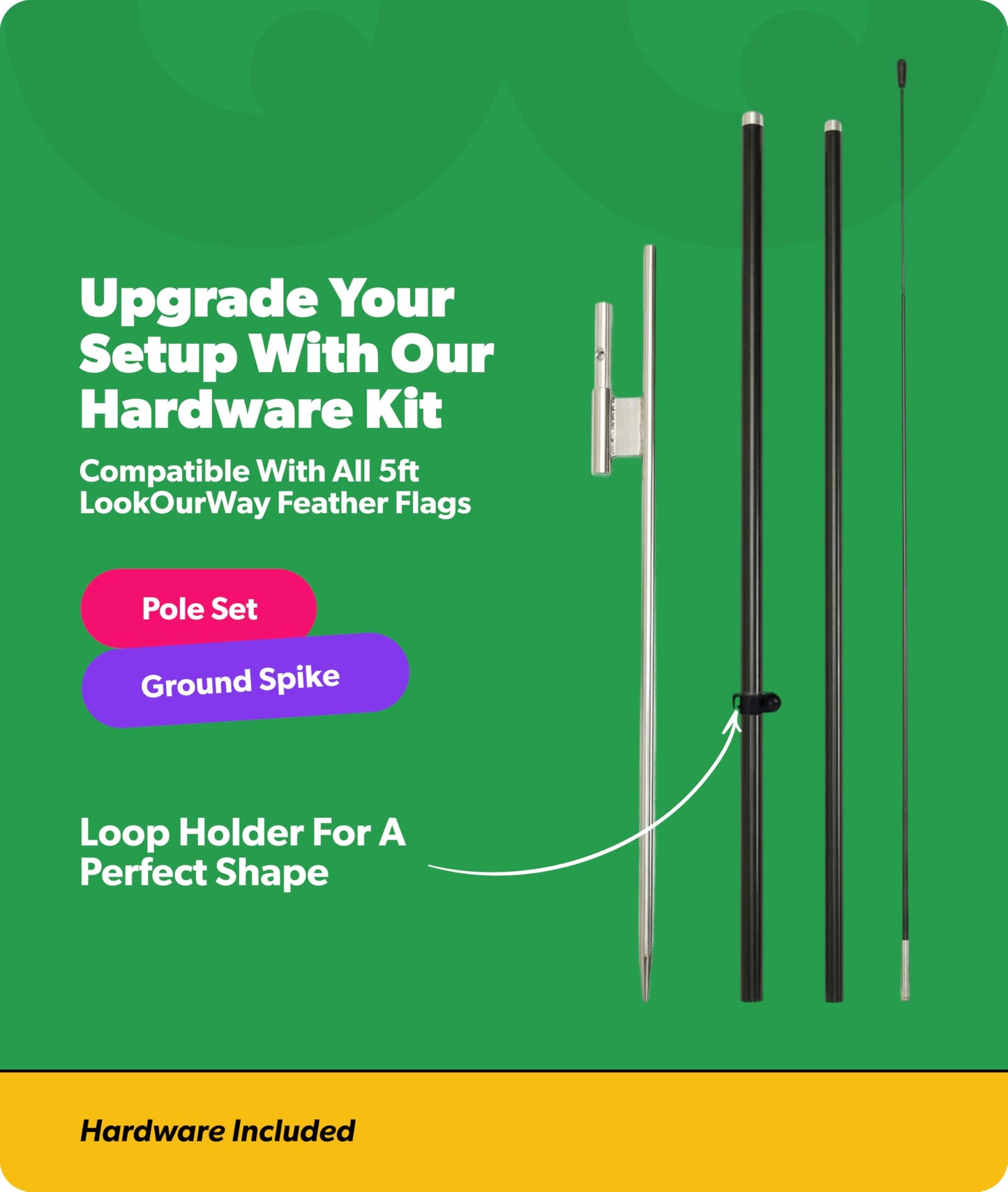 LookOurWay Feather Flag Pole Kit 3-Pack Bundle - 7ft Tall Grand Opening Advertising Banners with Poles and Ground Spikes - Now Open Red & Yellow