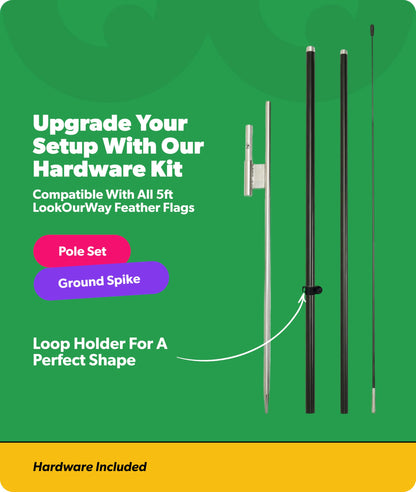 LookOurWay Feather Flag Pole Kit 3-Pack Bundle - 7ft Tall Grand Opening Advertising Banners with Poles and Ground Spikes - Now Open Red & Yellow