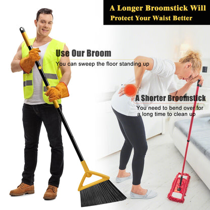 PUTNATRUE Heavy Duty Broom Outdoor and Indoor, 4 Pack Upgraded Commercial Angle Brooms, Perfect Yellow Broom of House, Kitchen, Garage, Courtyard