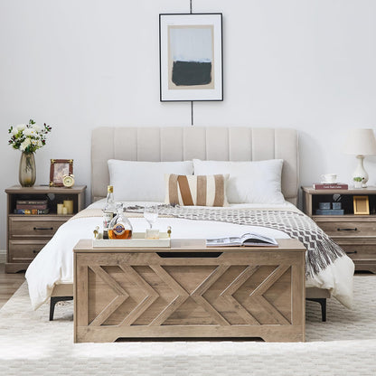 XDliv 47.2” Storage Bench,Extra Large Wooden Storage Chest with 2 Safety Hinges,entryway Bench,Blanket Storage,Shoe Storage Bench for Entryway,Bedroom,Living Room,Easy Assembly.-Greige