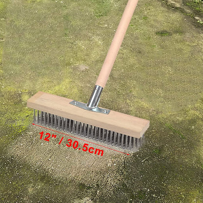 12" Heavy-Duty Rough Surface Floor Brush,Stainless Steel Wire Large Deck Scrub Brush 12" x 2.7” Removes Snow, Dirt & Grime on Drivways, Steps, Patios, Decks, Tile, Cement Without Stick (12")