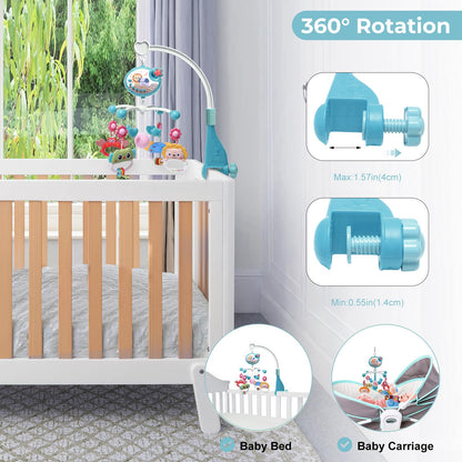 YUNGCHI Baby Mobile for Crib with Crib Toys Music and Lights for Pack and Paly Crib Musical Carousel Mobile Baby Mobile for Girls and Boys Portable Mobile for Baby Bassinet Toys Hanging - Blue