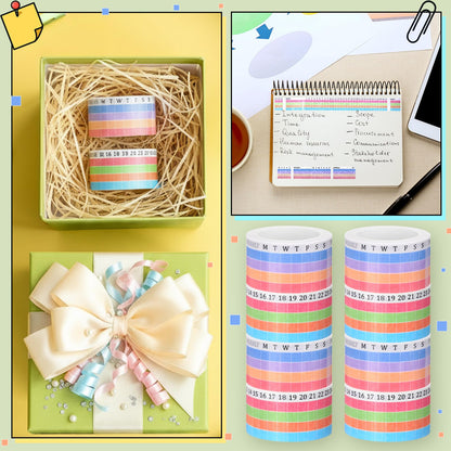 Epakh Habit Tracker Washi Tape Set, 6 Rolls Writable Calendar Planner Tapes with Day Week Number, Decorative Masking Tape for Journals Planners, Back to School Supplies for Students Teachers