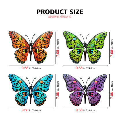 Daogtc Metal Butterfly Wall Decor - 9.6" Outdoor Fence Wall Art Decor, Hanging Decoration for Garden Yard Living Room Bedroom Patio Balcony(4 Pack)