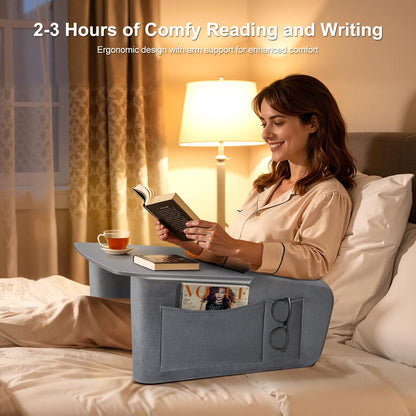 OPTIXCELL Reading Pillow for Gaming with Ergonomic Arm Rests, Wooden Lap Desk for Laptop, Support Pillow with Side Pockets for Reading, Writing, Working, Gaming on Bed, Couch or Floor (Gray, Large)