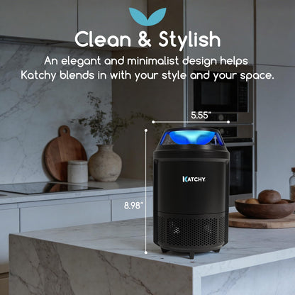 Katchy Indoor Flying Insect Trap – Catcher & Killer for Mosquitoes, Fruit Flies, Gnats & Moths – Non-Zapper with Suction & Blue Light – Ideal for Indoor Spaces, Kitchens & Plants (Original, Black)