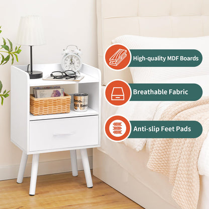 Yoobure Modern Nightstand with Drawer, Bedside Tables, Mid Century Nightstands with Open Storage Shelf, Wood Bedside Table, Small Night Stands for Bedrooms, 2-Tier Night Table