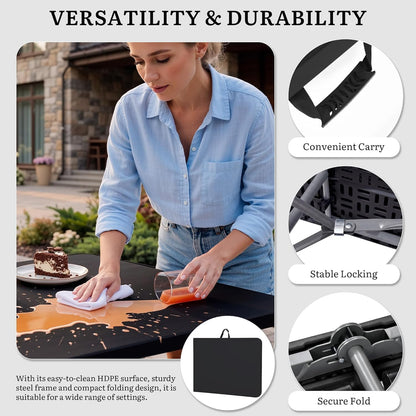 YITAHOME 6ft Folding Table w/1.38" Thick Tabletop Heavy Duty, Portable Outdoor Folding Table w/Carrying Handle for Camping Picnic Parties/Indoor Events, Black