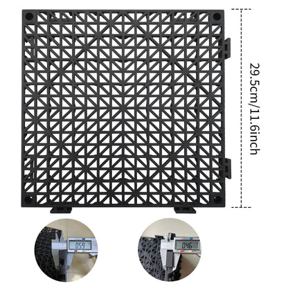 Jaderlu 12 Pack Modular Interlocking Cushion 11.6" x 11.6" Rubber Mat Floor Tile Mats Drain Pool Patio Balcony Yard Pet Area Washer Pad(Black)