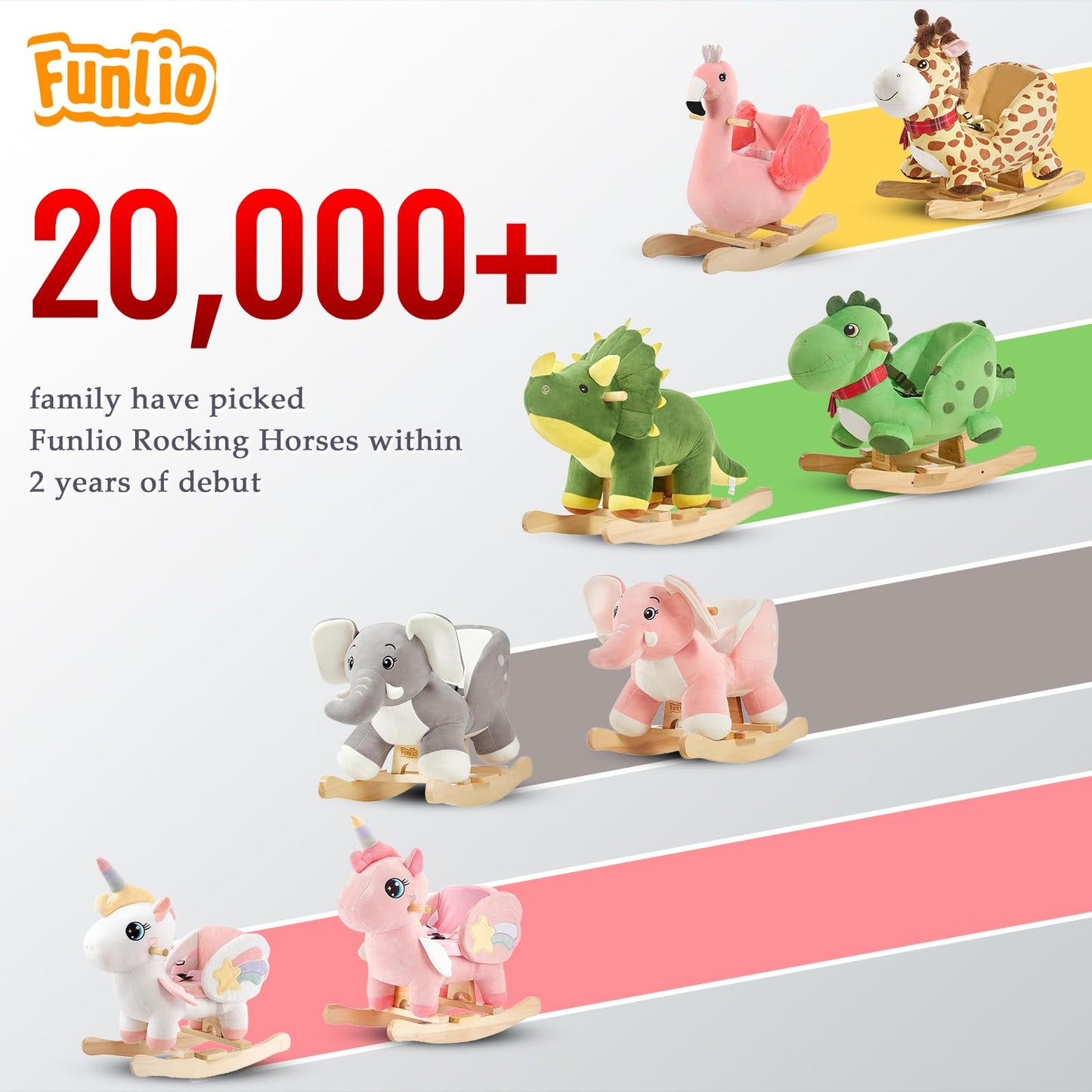 FUNLIO Elephant Baby Rocking Horse for Toddlers 6 Months to 3 Years, Cute & Graceful Pink Elephant Rocker for Baby Girl, Stuffed Plush Ride-on Rocking Animal, Easy to Assemble, CPC & CE Certified
