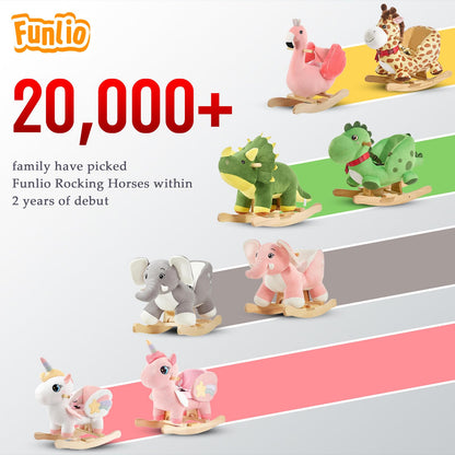 FUNLIO Elephant Baby Rocking Horse for Toddlers 6 Months to 3 Years, Cute & Graceful Pink Elephant Rocker for Baby Girl, Stuffed Plush Ride-on Rocking Animal, Easy to Assemble, CPC & CE Certified