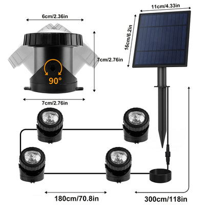 CREPOW Solar Pond Lights,Super Bright RGB LED Underwater Spotlights Color Changing Submersible Pond Light IP68 Waterproof Fountain Lights for Fish Aquarium Tank Garden Yard Pool (4-in-1)