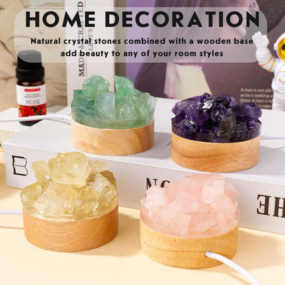 Runyangshi Amethyst Night Light with Natural Raw Crystal - USB Powered Mini Lamp for Bedroom, Desk, Meditation, Healing Crystal Decor with Wood Base, Gift Idea