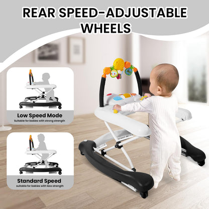 Boyro Baby Baby Walker, 5-in-1 Baby Walkers for Boys and Girls 6-12 Months with Bouncer, Removable Footrest, Feeding Tray & Music, Foldable & Adjustable Activity Walker for 6-18 Months Toddler Infant