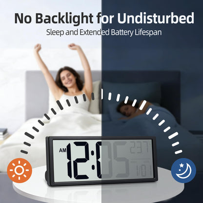 Henescribe 16" Large Digital Wall Clock Battery Operated with Big Display Numbers, Temperature and Date, Auto DST and Alarm, for Office, Classroom, Gym, Bedroom, Living Room