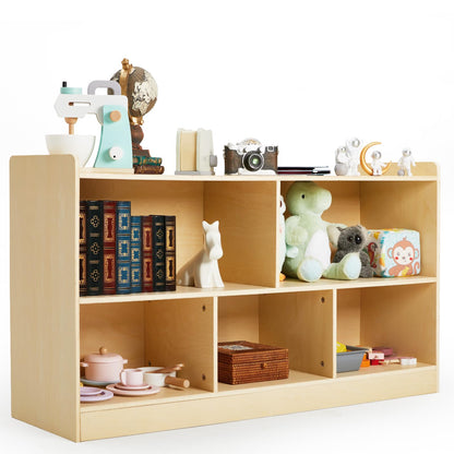 PTINFLUCE Montessori Shelf, Wooden Toy Storage Organizer for Books Toys, 2 Shelf Bookcase, 5-Section Storage Cabinet, Toddler Book Shelf for Kids Rooms, Playroom, Nursery, Kindergarten (Natural)