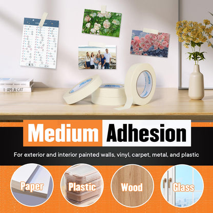 TIANBO FIRST Masking Tape 1.41 Inch Wide Thin Beige White Painters Masking Tape Bulk for Painting Home Office School Stationery, 1.41 Inches x 60 Yards, 6 Rolls