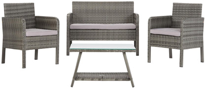SAFAVIEH PAT7505B Collection Aboka Grey 4-Piece Outdoor Living Patio Set