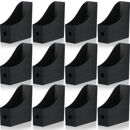 Geyee 12 Pack Magazine File Holder Plastic Desk Organizer Magazine Holder Storage Heavy Duty File Boxes for Home Storage and Office Organization(Black)