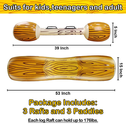 6 Pcs Jumbo Inflatable Battle Log Rafts Pool Toys for 3 Players Pool Games for Kids Adults,Inflatable Floating Row Pool Floats for Kids Ages 6-8,8-12,Adult and Family Summer Swimming Pool Party Beach