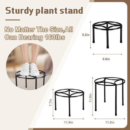 Ferrochef 3 Pack Heavy Duty Metal Plant Stand for Potted Plant for Home Indoor Outdoor, 160 Lbs Capacity Sturdy Construction Plants Riser Rustproof Flower Holder for Garden, Patio Housewarming