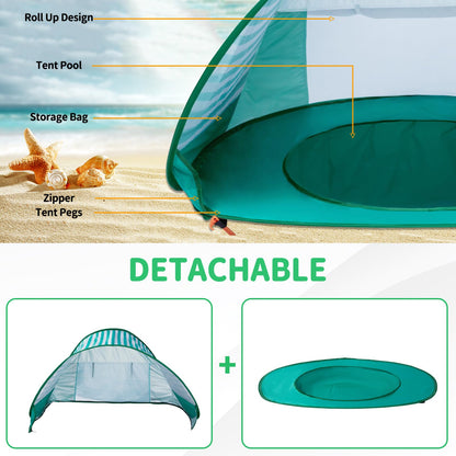 Baby Beach Tent, Sun Protection Portable Baby Travel Tent, Summer Beach Baby Sun Shelters for Boys or Girls (Aqua Green)