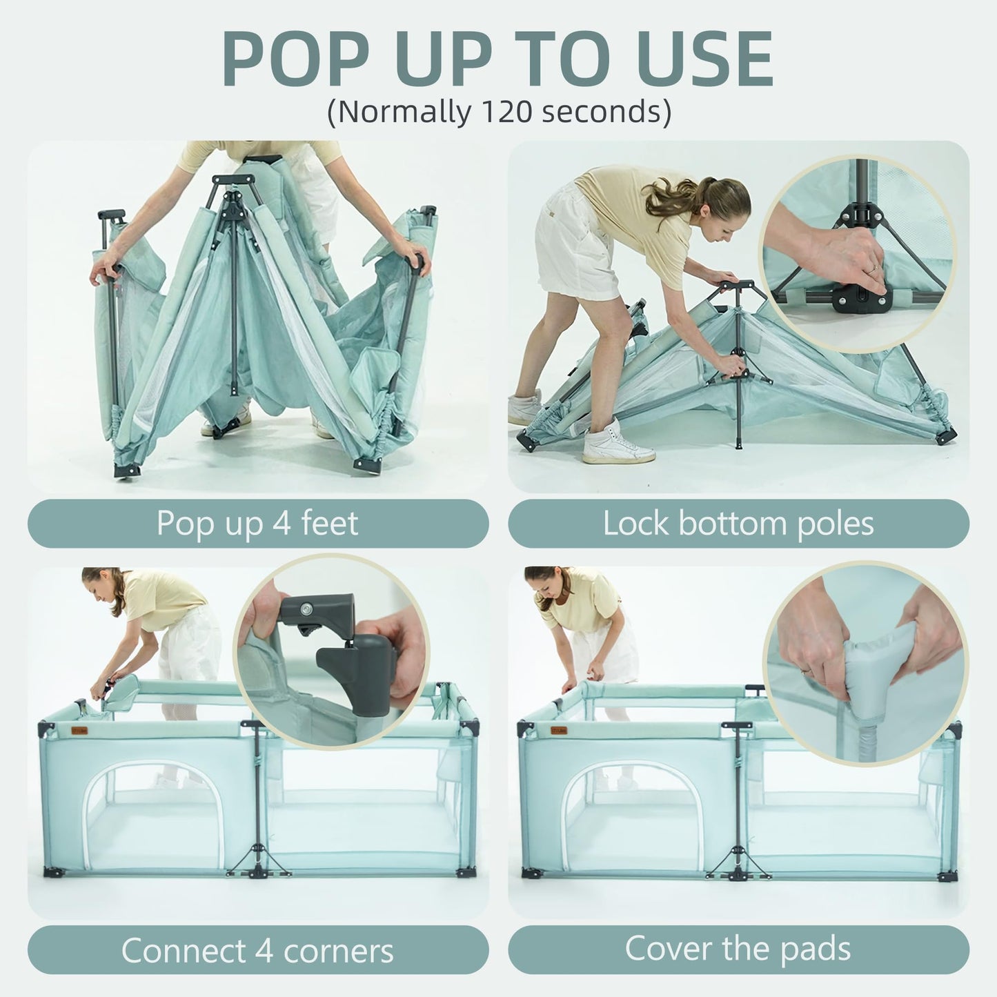 Foldable Baby Playpen, iTiLike Large Playard with Detachable Thickened Washable Water-Resistant Mat, Playpen for Babies and Toddlers, Play Pens with Gate, Indoor & Outdoor Portable Play Yard
