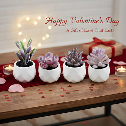 Tiita Purple Artificial Faux Succulents in Pots, Mini Purple Fake Plants for Women Desk, Small Realistic Faux Succulents for Home Office Accessories Window Sill Bathroom Bedroom 4 Set