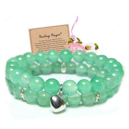 GDLKPYHS Healing Bracelets for Women - Green Aventurine Bracelet - Healing Prayers Crystal Bracelet, 8mm Natural Stone Stress Relief Yoga Beads Get Well Soon Gifts