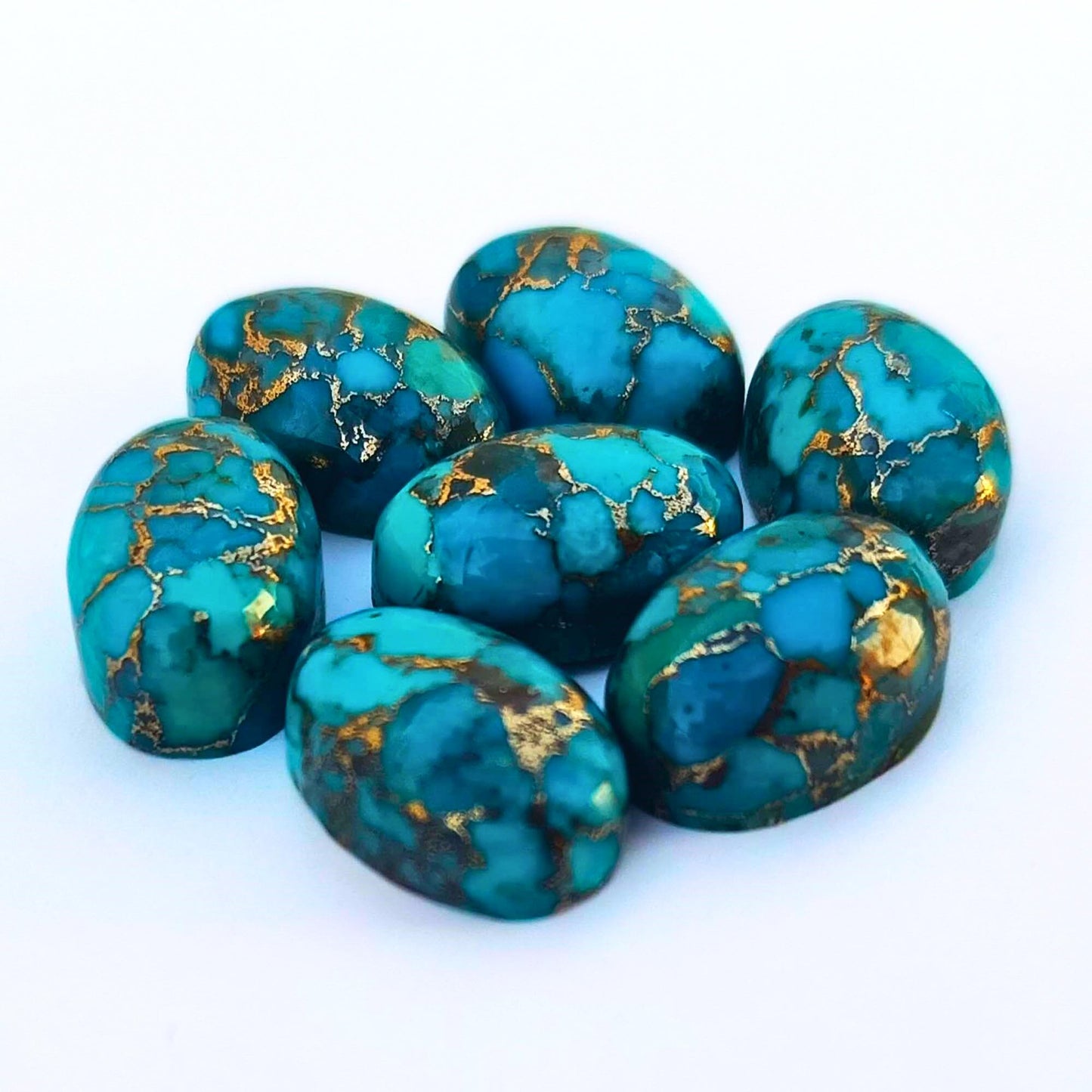 Blue Copper Turquoise Oval Cabochon Lot – Mohave Turquoise Flat Back Gemstone for Jewelry Making – Loose Stones in 5x7mm to 15x20mm – Smooth Polished Cab - 5 Piece Set (10x14mm)