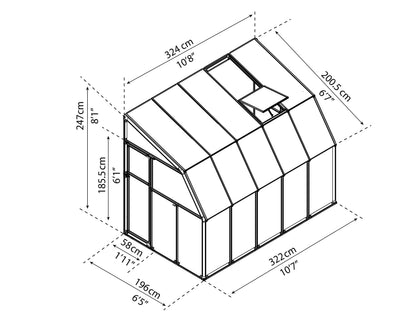 Palram Canopia Rion Sun Room 6 Ft. x 10 Ft. Solarium, Lean-to Greenhouse DIY Kit, Attach to House, Large Twin Wall Polycarbonate, 100% UV Protection for Porch, Patio Outdoors with Window Vent (White)