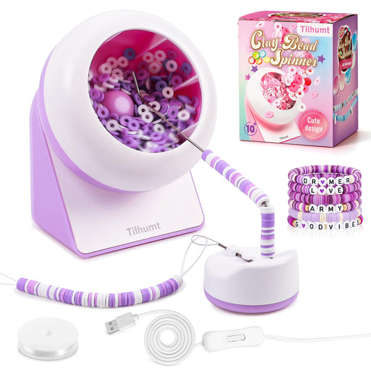 Tilhumt Clay Bead Spinner, Electric Bead Spinner for Jewelry Making, Friendship WWJD Bracelets Maker with Needle and Elastic String, Bracelet Making Machine, Ideal Gift for Craft Bead Lovers, Purple