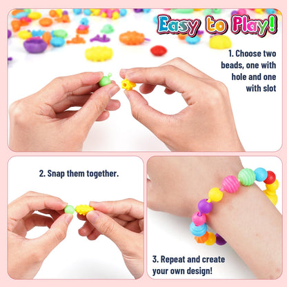 FUNZBO 1600 Pcs Pop Beads with Bracelet Making Kit, Jewelry Making Kit for Little Girls, Arts and Crafts Toys, Necklace Bracelet Ring Snap Set, Birthday Gifts for Kids Ages 3-9 Years Old