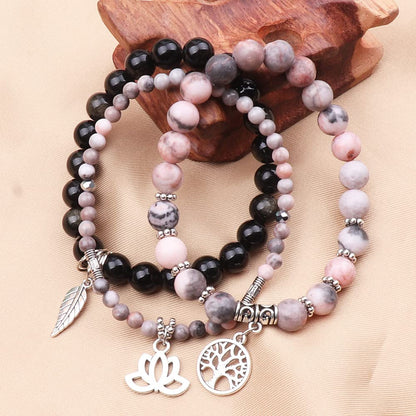 UEUC Tree of Life Yoga Healing Stone Bracelets, Multilayer Lotus Chakra Stone Reiki Bracelet Sets, Anxiety Crystal Natural Stone,for Women Stress Relief(#131)