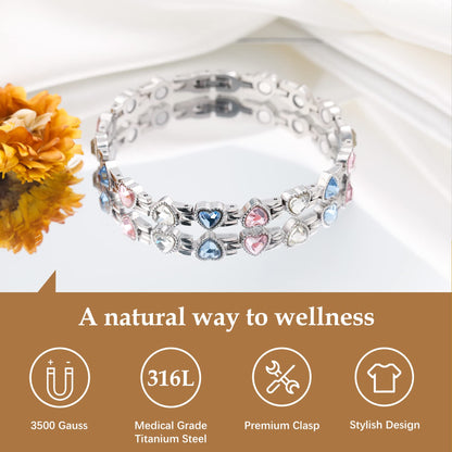 Feraco Magnetic Bracelet for Women Titanium Steel Magnetic Bracelet with Neodymium Magnets & Sparkling Crystals, Christmas Jewelry Gifts (Tricolor)